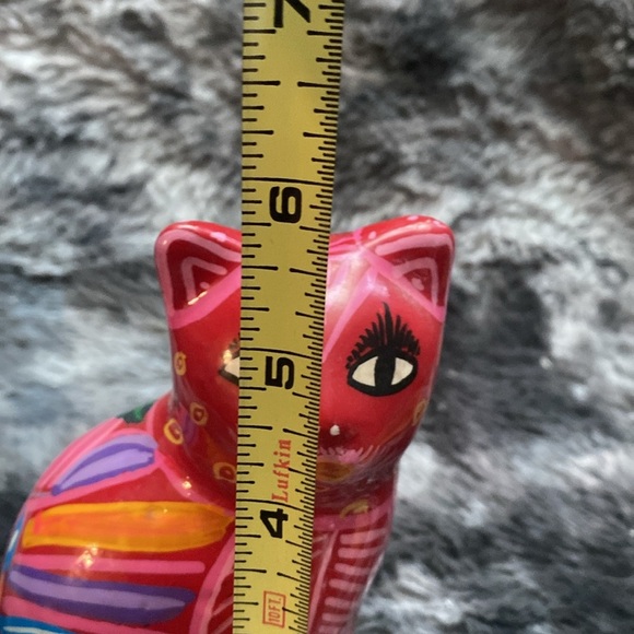 Folk Art Yellow Hand Painted Clay 
Cat Piggy Bank Floral Coin Bank - Picture 13 of 15